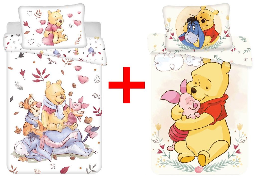 Disney Winnie Puuh mit Ferkel I-Aah Kinderbettwäsche 100x135 cm, 2er Bettwäsche-Set