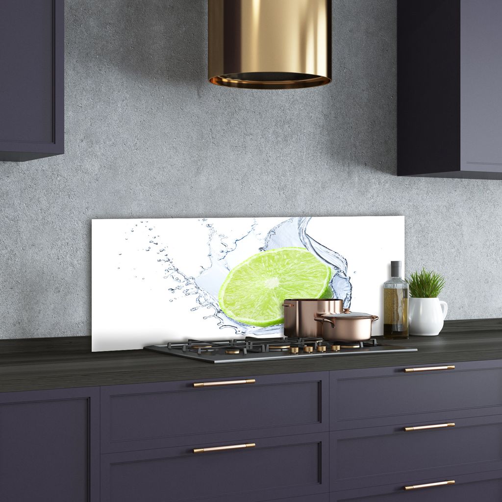 Tulup Küchenrückwand Spritzschutz aus Glas -125x50 -Spritzschutz auf gehärtetes Glas Deko Essen & Getränke Limette