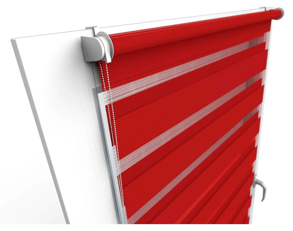 Aloha Doppelrollo Zebrarollo Duo Rollo Sonnenschutzrollo Klemmrollo für Fenster und Türen (Rot / 55x150cm / Breite x Höhe)