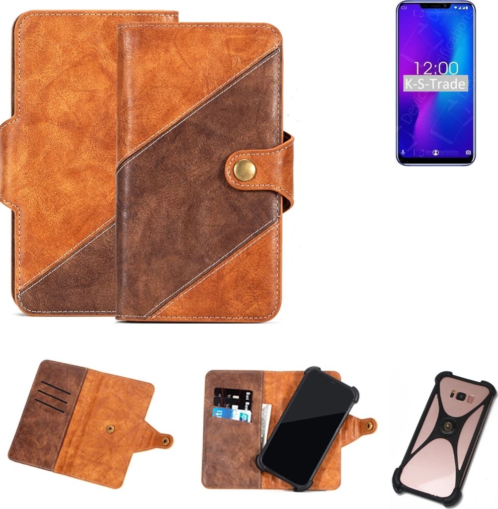 K-S-Trade Handy-Hülle Schutz-Hülle Bookstyle Case Wallet-Case kompatibel mit Oukitel U23 Handy Cover Bumper Kantenschutz Smartphone dunkelbraun