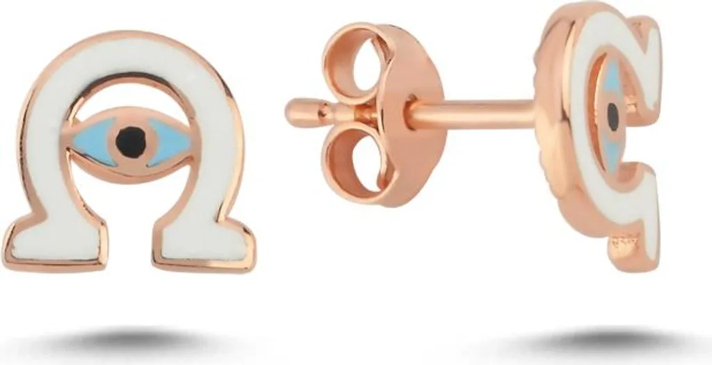 Boucles d'oreilles fer à cheval en argent 925 émail rose doré - Modèle LU20