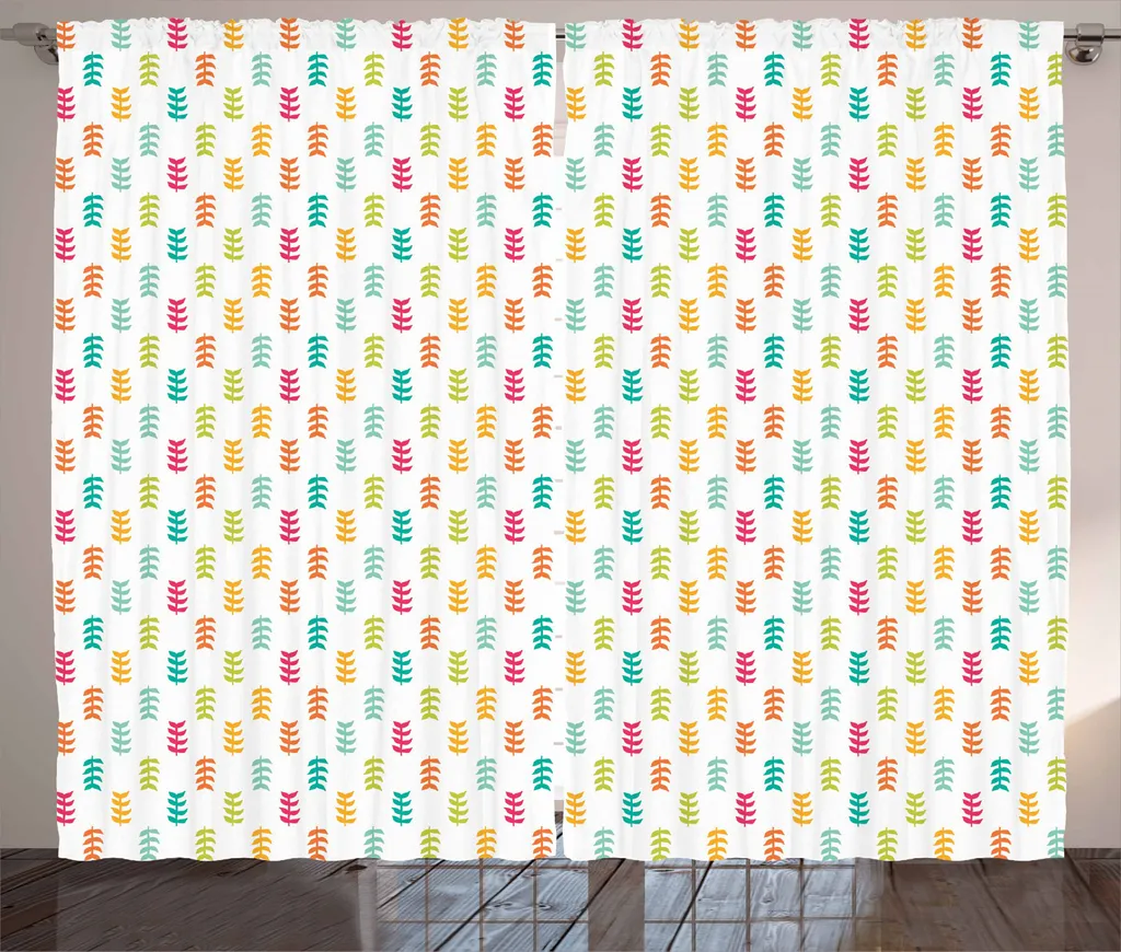 ABAKUHAUS Tenda colorata rustica, rami astratti minuscoli, tenda con passanti e ganci per camera da letto, 280 x 245 cm, multicolore