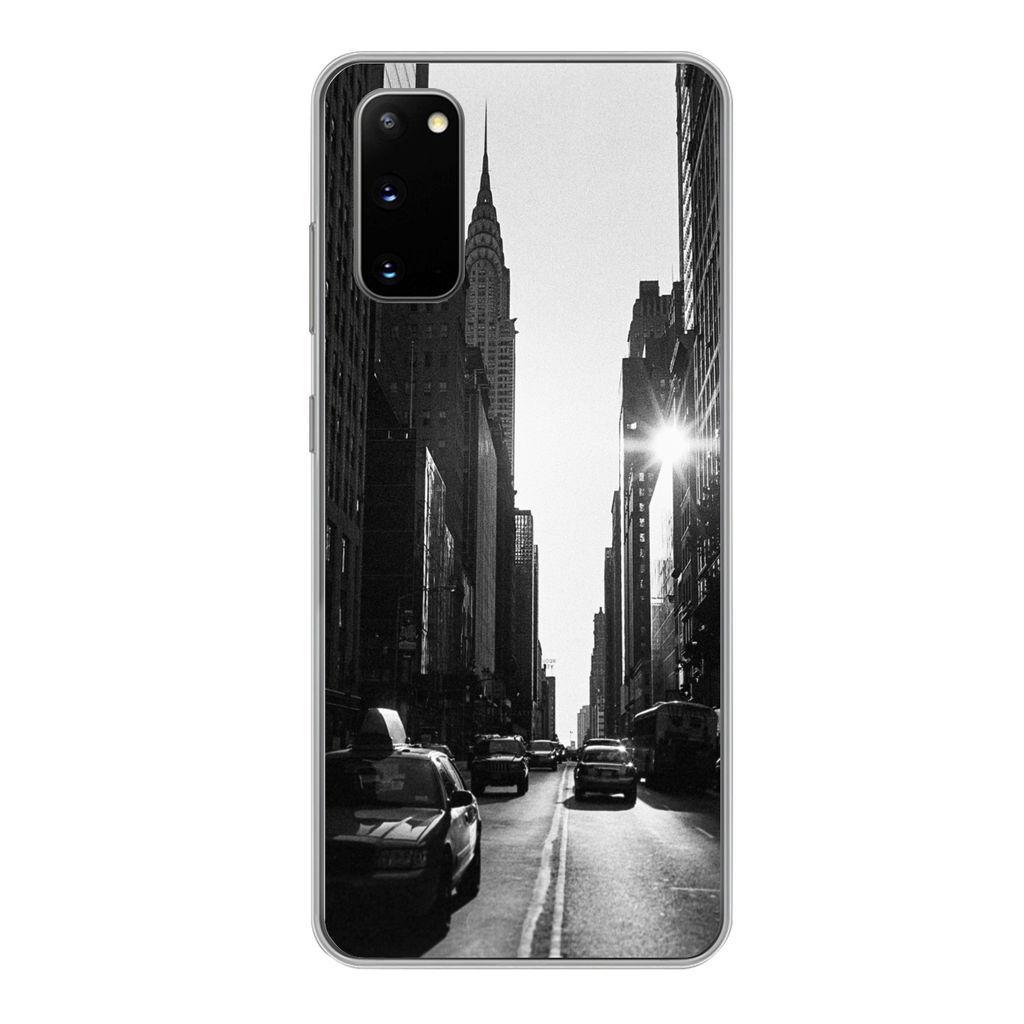 MuchoWow Handyhülle Schutzhülle Hülle für Samsung Galaxy S20 Eine ruhige Straße in New York in Schwarz und Weiß Silikon Softcase Handy Hül...