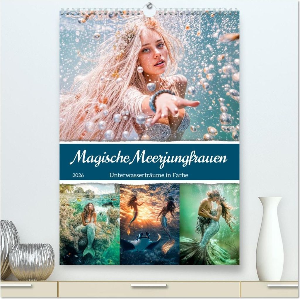 Magische Meerjungfrauen - Unterwasserträume in Farbe (hochwertiger Premium Wandkalender 2026 DIN A2 hoch), Kunstdruck in Hochglanz