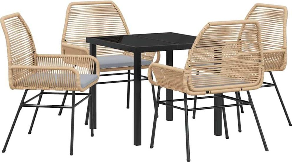 (Robust Möbel) Garten Essgruppe - elegantes Design - Sitzgruppe/Tisch+ Stuhl - 5 pcs Braun Poly-Rattan - Terassenmöbel DEMöbel408111