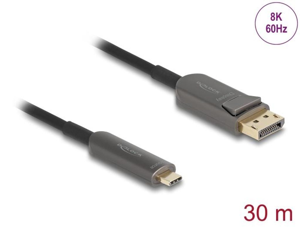 Delock Aktives Optisches Kabel USB Type-C zu DisplayPort 8K 60 Hz 40 Gbps 30 m
