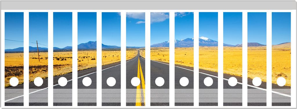 Wallario Ordnerrücken Sticker, selbstklebend für breite Ordner, 12 Stück, Motiv Route 89 in Arizona - Am Ende der Horizont