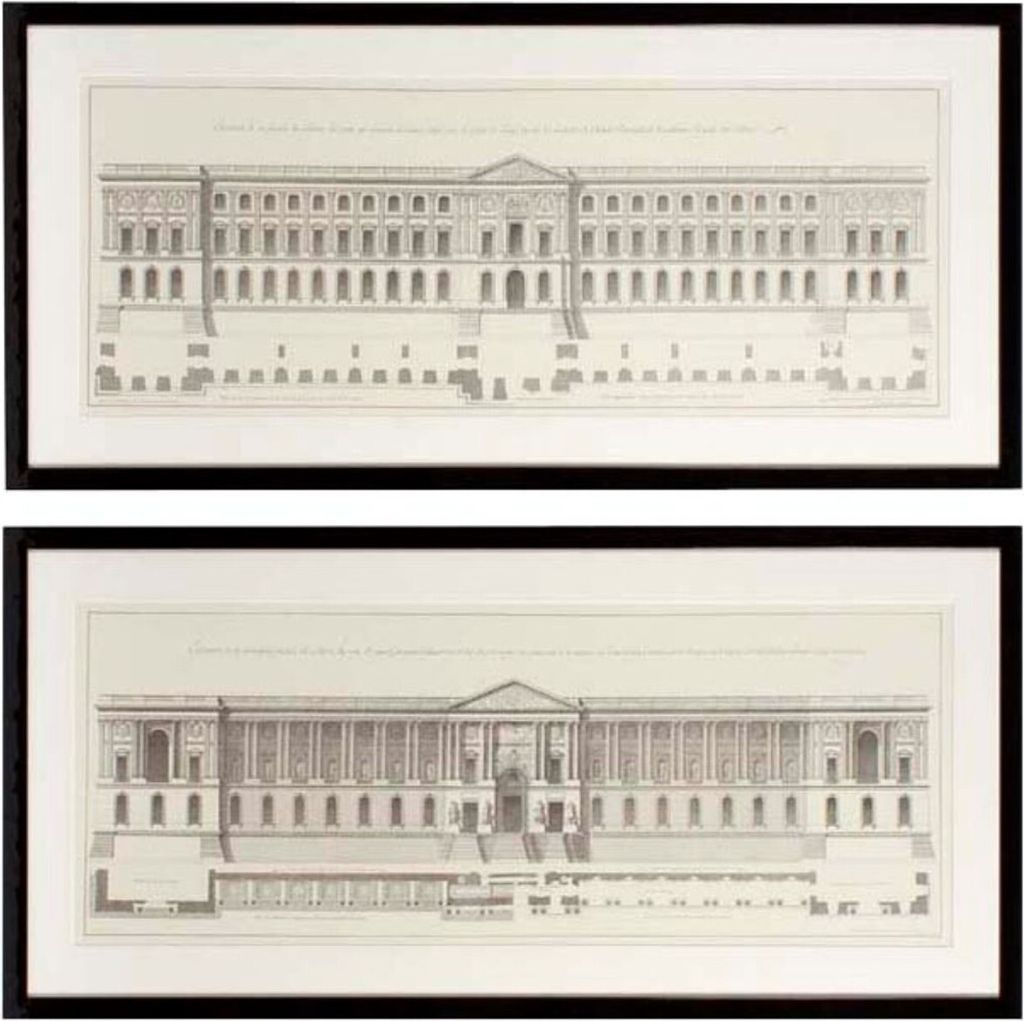 Casa Padrino Bilder / Kunstdruck Set Fassade vom Louvre Mehrfarbig 109 x H. 52 cm - Luxus Wohnzimmer Dekoration