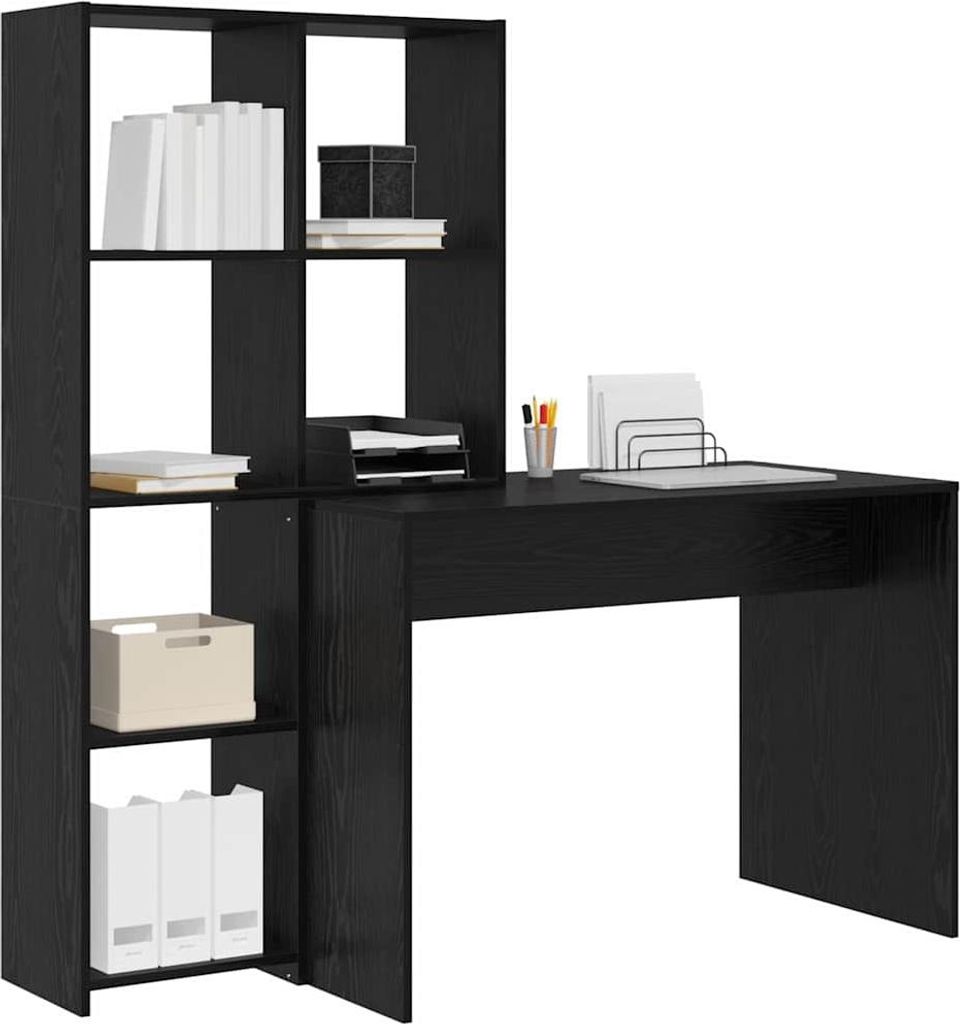 "Winter Sale" Kommoden - Schwarz Schreibtisch mit Regal Schwarz Eichen-Optik 138,5x55x143cm DE5199825
