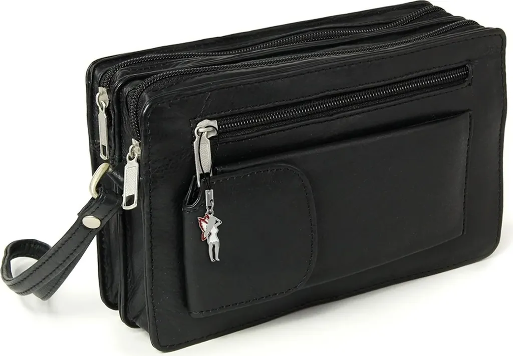 Pochette à poignet pour homme en cuir noir véritable format 21x13 cm
