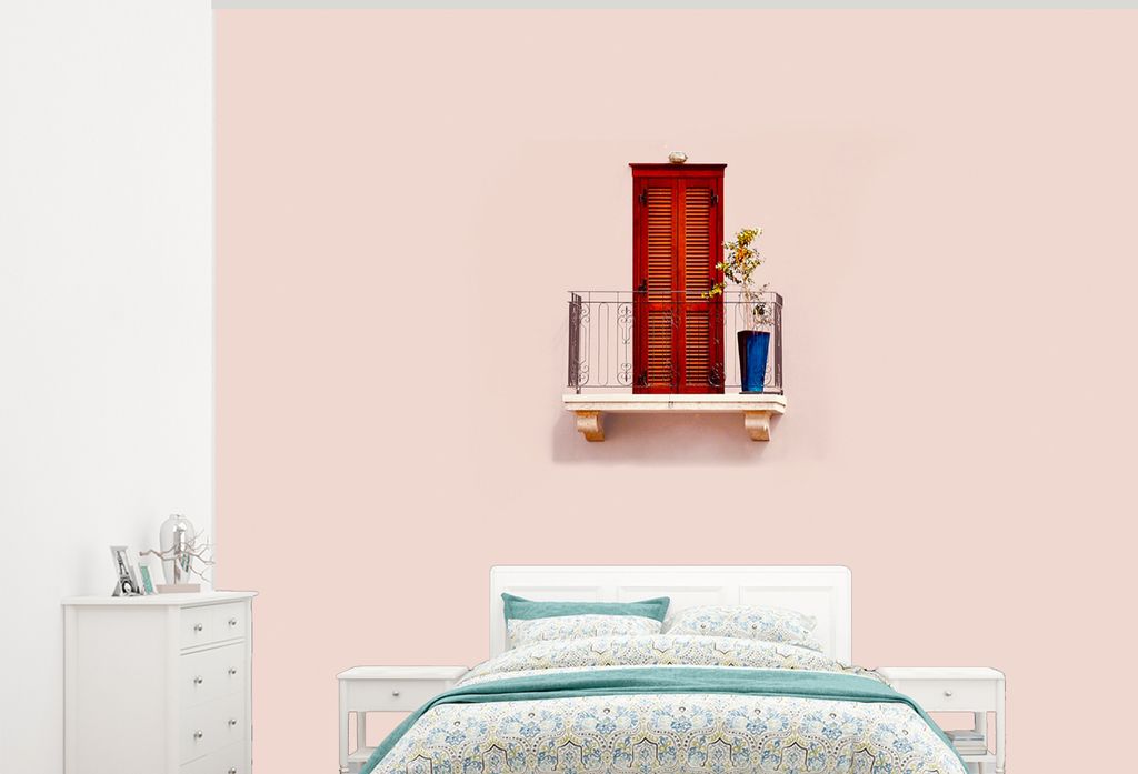 MuchoWow Fototapete für Wohnzimmer oder Schlafzimmer Wandtapete Vinyl Motivtapete Tür - Rot - Pastell - Architektur - 375x300 cm - Tapezierpapier
