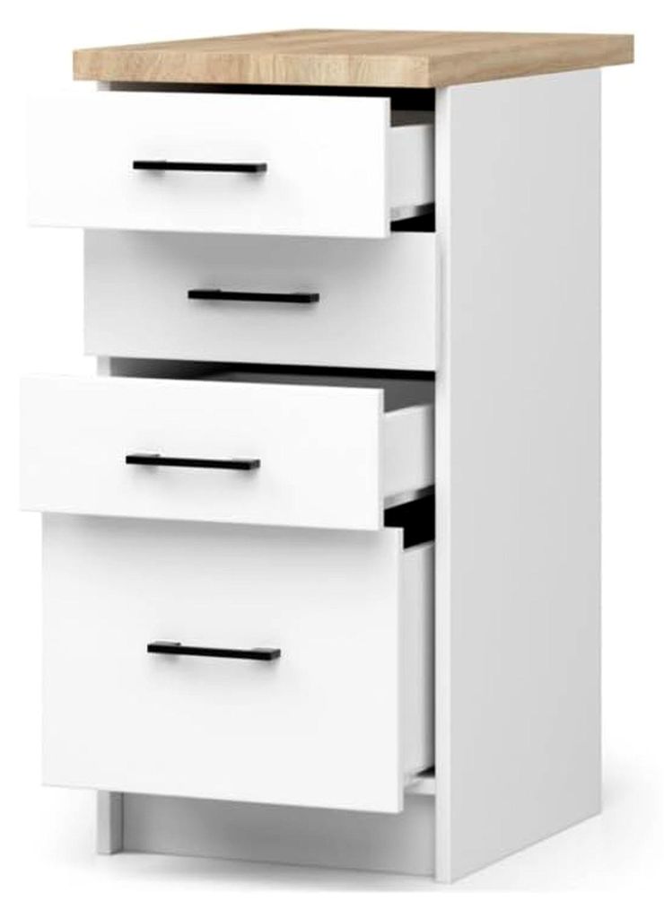 Küchenschrank in Weiß - Schrank mit Arbeitsplatte und Schubladen - Breite 40 cm, Höhe 85 cm - Einzelne Küchenschränke, Küchenmöbel
