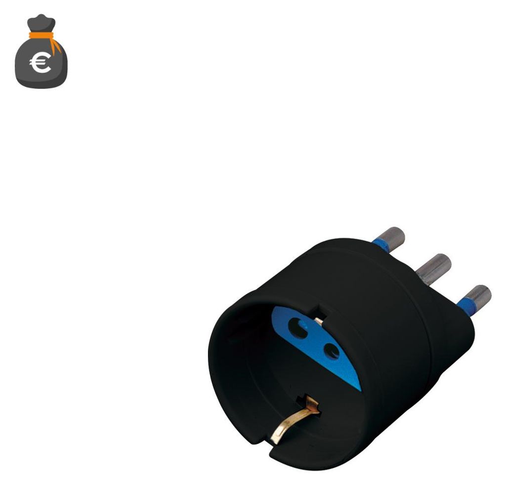 Alcapower Schuko-Adapter Schwarz 16A 250V AC Italienischer 3-Pol-Stecker 16A Bipasso-Steckdose für Standard-Elektroanschluss in Haus und Büro