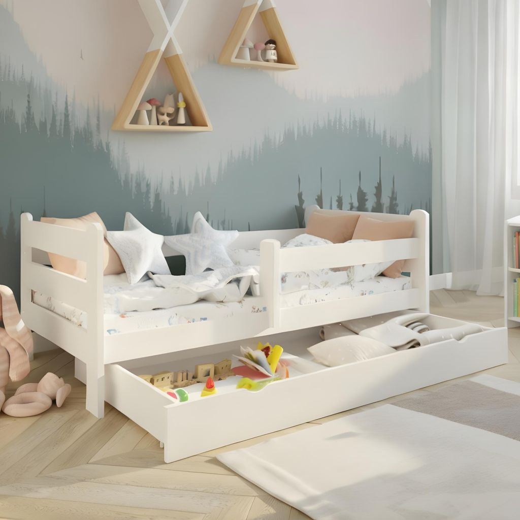 Kids Collective Kinderbett 90x200 cm Kinder Bett Jugendbett Juniorbett | Mit Rausfallschutz & Schublade | Stabiles Kiefernholz | 90×200 cm von 4. ...
