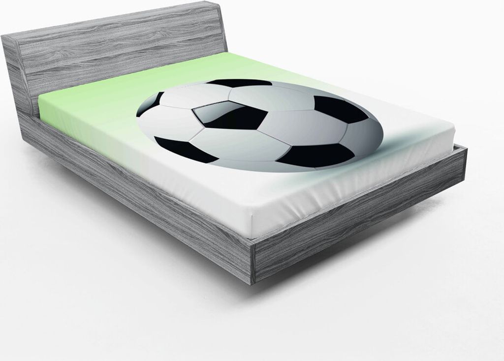 ABAKUHAUS Sport Spannbetttuch, Vektor-Bild der Fußball-Fußball-Grafik mit grünem Ombre-Hintergrund, 180 x 200 cm, Schwarz und weiß