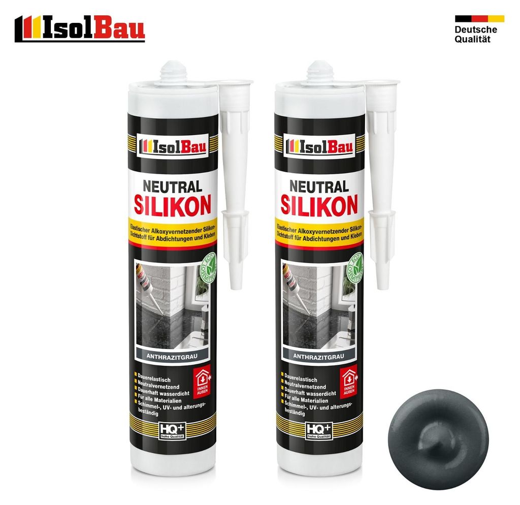 Isolbau Neutralsilikon 2 x 300 ml Anthrazitgrau Natursteinsilikon Dichtstoff Fugen Innen Außen