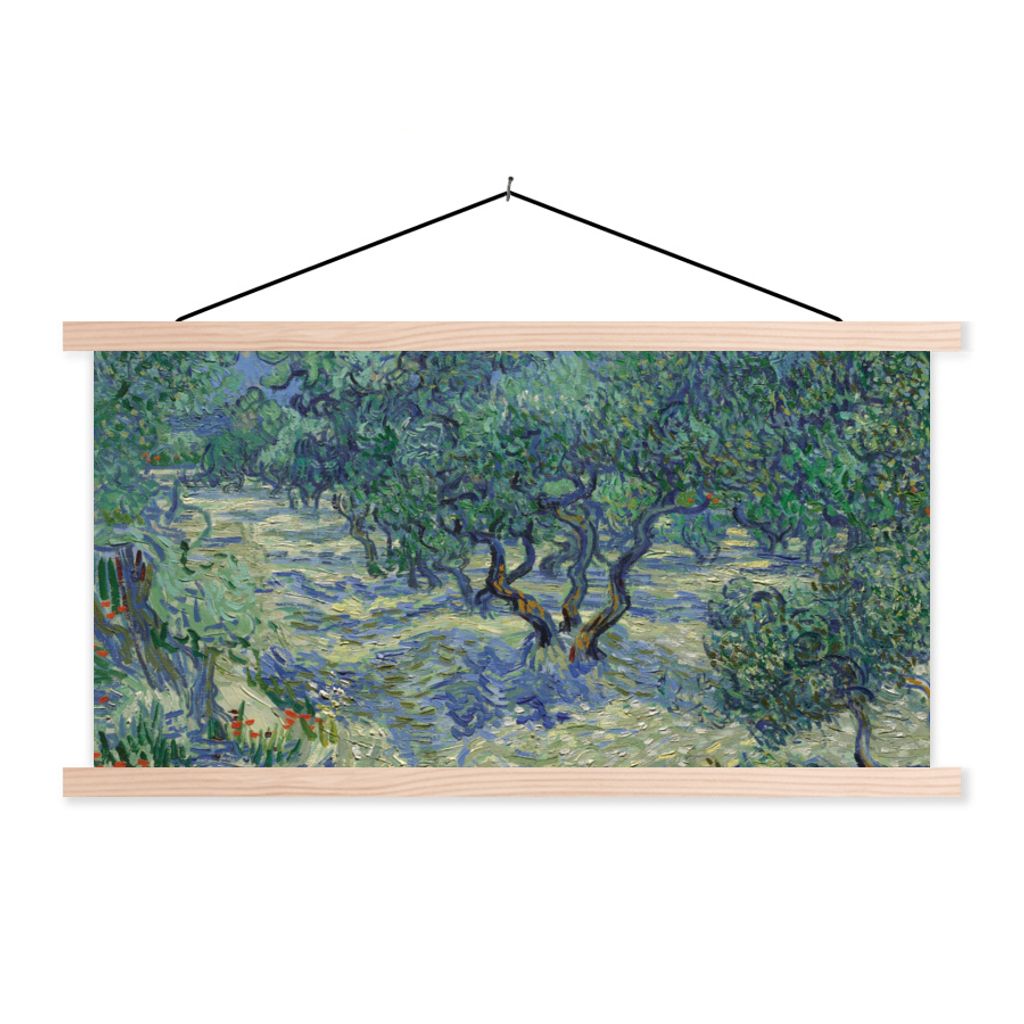 MuchoWow Textilposter Der Olivenhain - Vincent van Gogh 120x60 cm mit holzfarbenen Rahmen - Klemmleiste