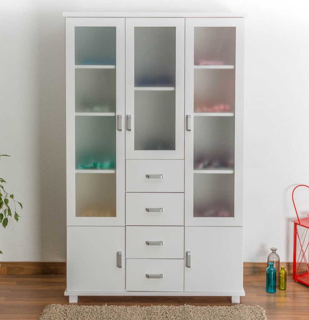 Vitrine weiß, Kiefer Vollholz massiv - Abmessung 195 x 121 x 50 cm