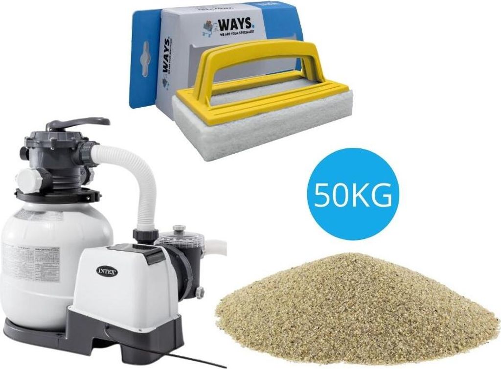 Intex - Sandfilterpumpe 10500 L/u & Filtersand 50 kg & WAYS Scheuerbürste