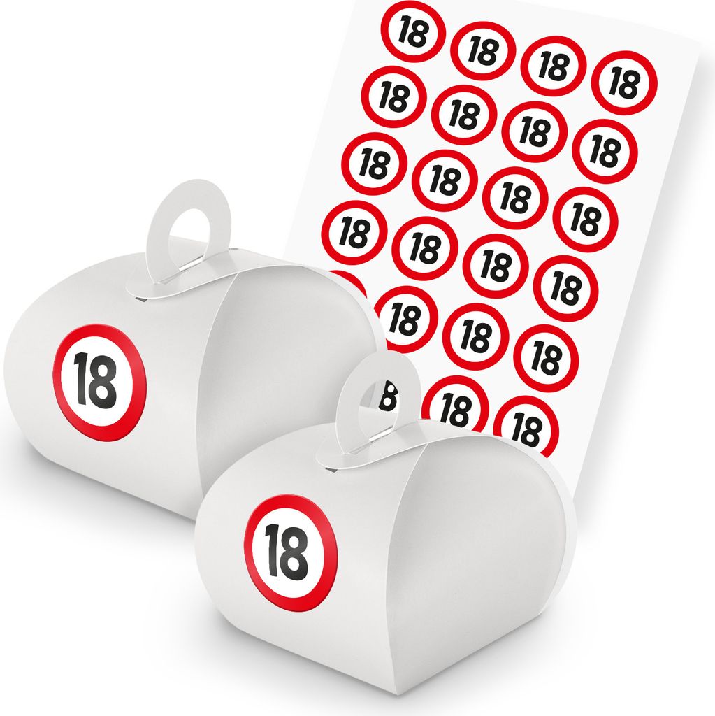 itenga SET Verkehrsschild 18 (103) 24x Geschenkschachtel Griff weiß + Sticker