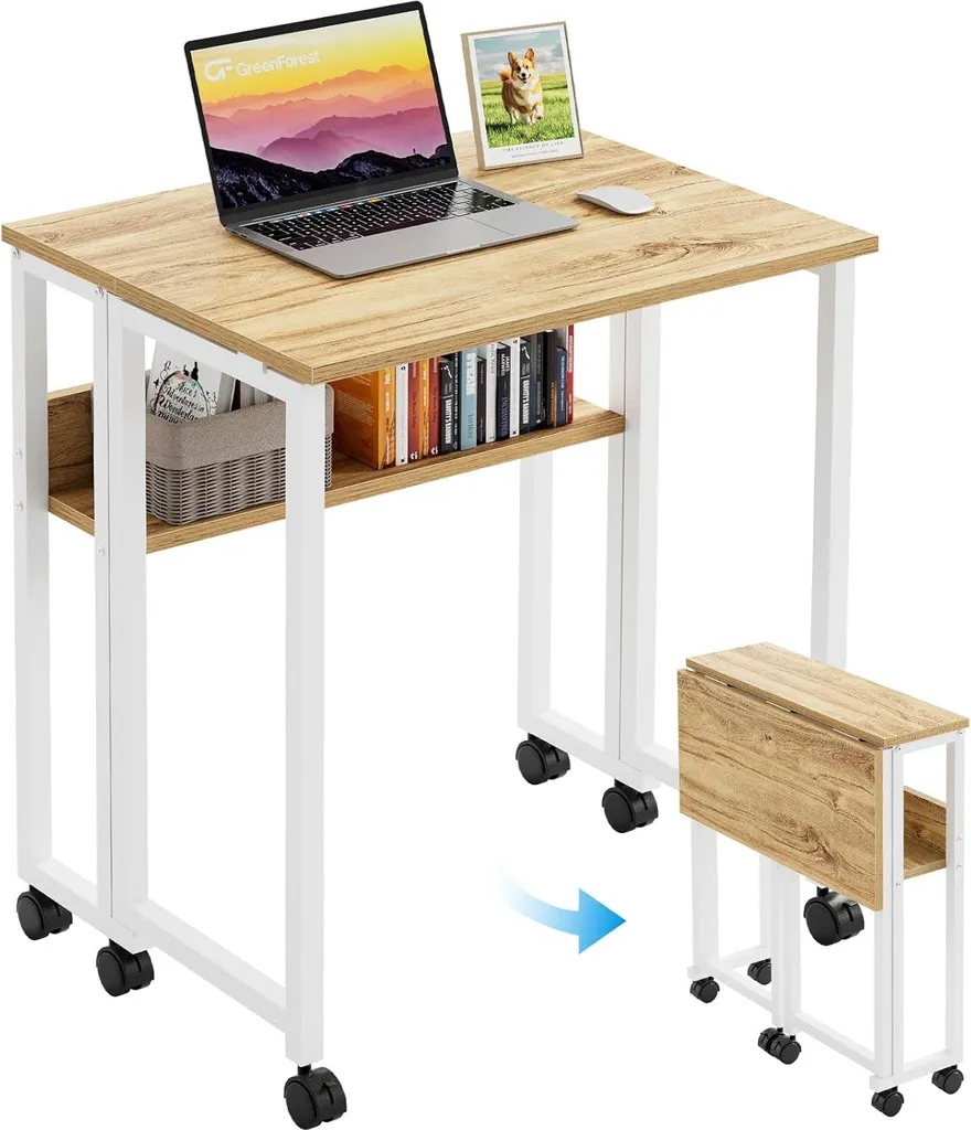 Petit bureau nomade pliable 63x50 cm beige facile à monter et mobile