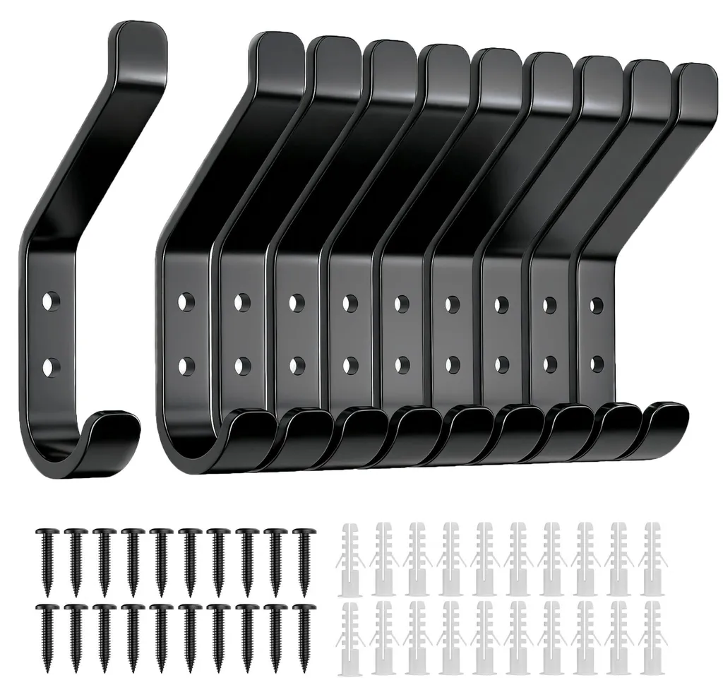 Patères murales noires 10 cm lot de 10 pour armoire et panneaux acoustiques
