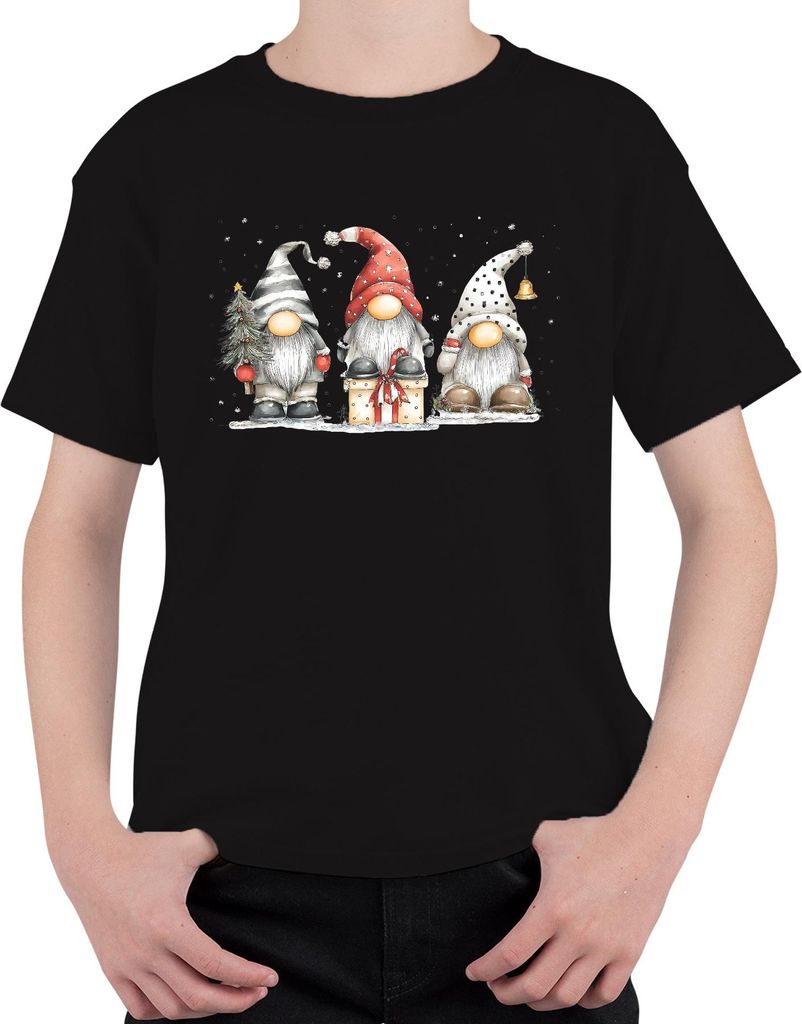Weihnachtswichtel Geschenk Baum Glocke Schneeflocken Lustig Uni Kinder T-Shirt, Schwarz, 140