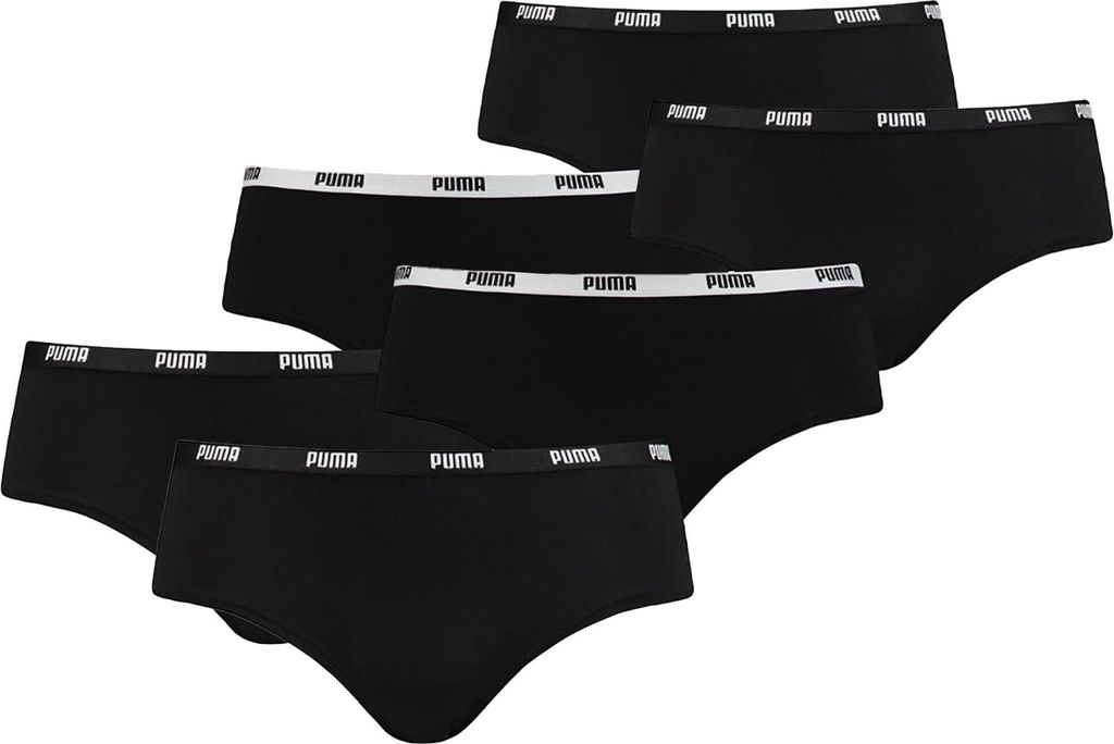 PUMA Damen Iconic Hipster, 6er Pack - Soft Baumwolle Stretch Schwarz M