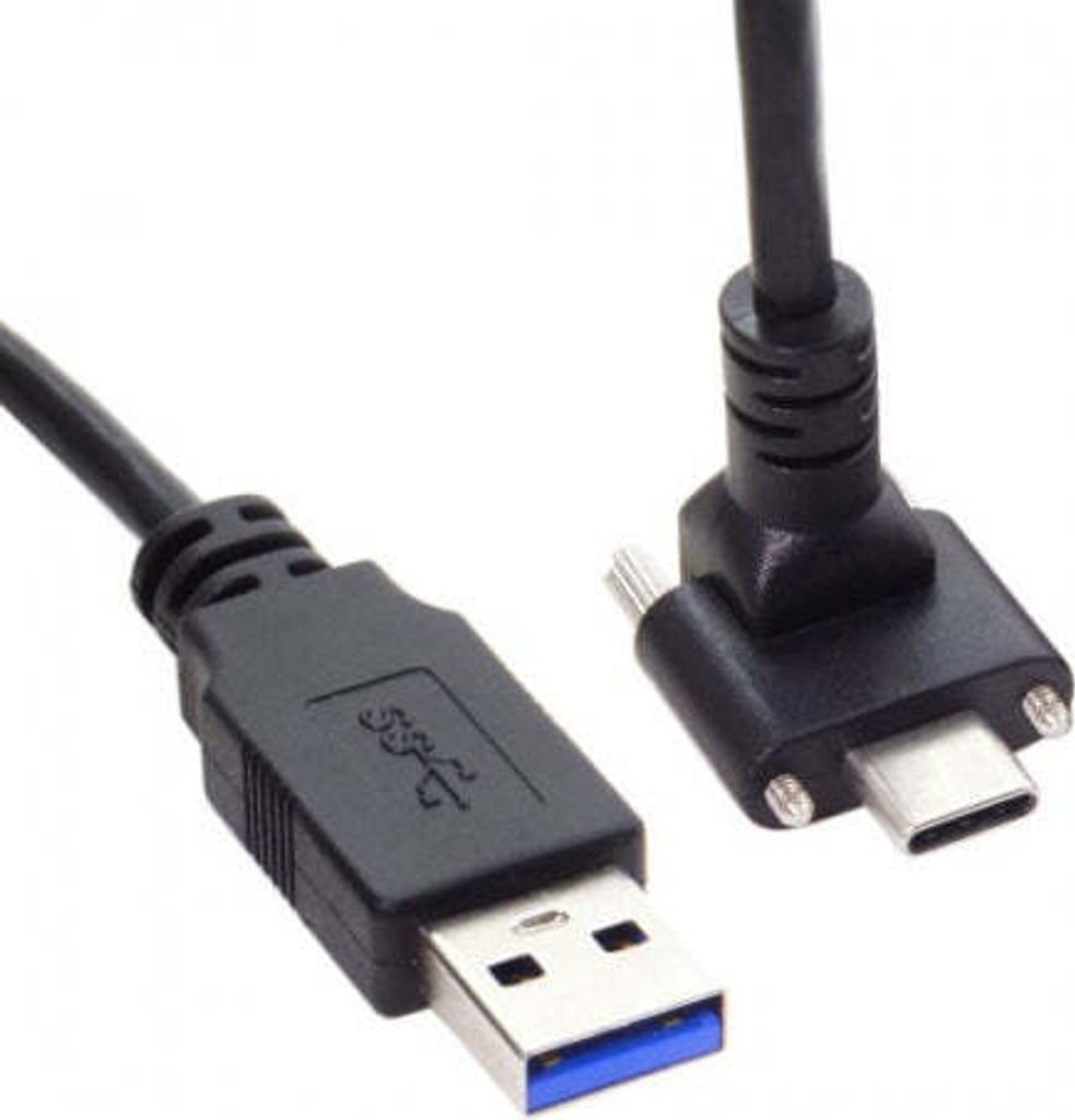 System-S USB 3.0 A Stecker zu USB Typ C 3.1 Stecker Kabel 90 Grad Gewinkelt 3M mit Feststellschraube