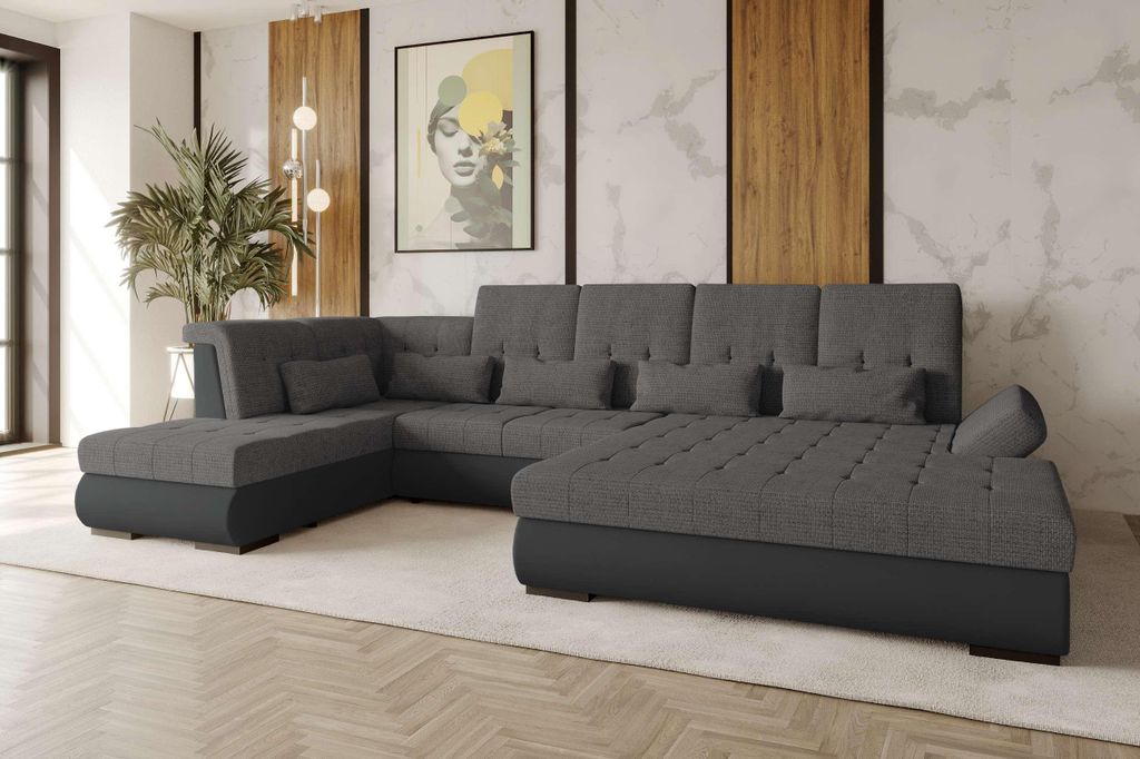 99rooms Felicia Wohnlandschaft Velours MANILA Anthrazit Chenille EDEN Anthrazit Rechts