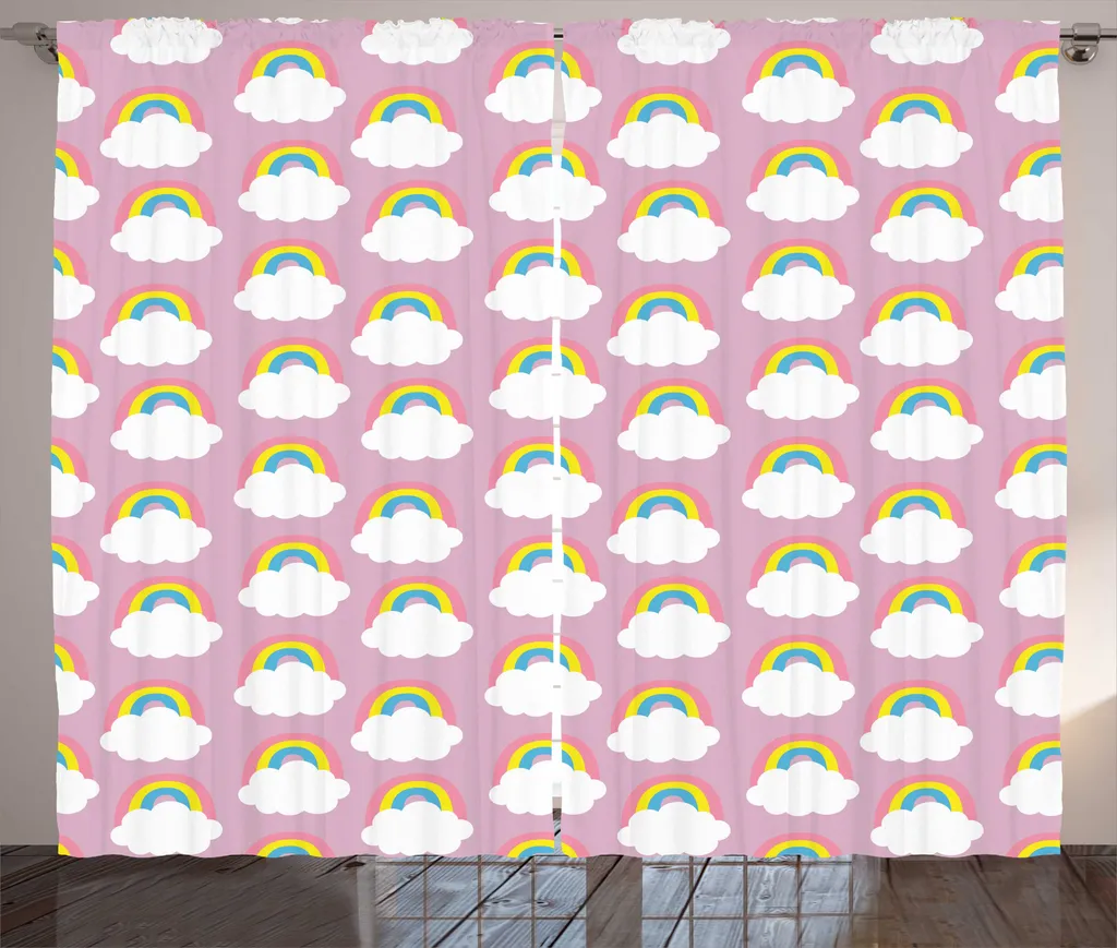 Rideau Occultant Enfant Arc-en-Ciel 280x225cm Anti-Lumière Rose Gris Doux