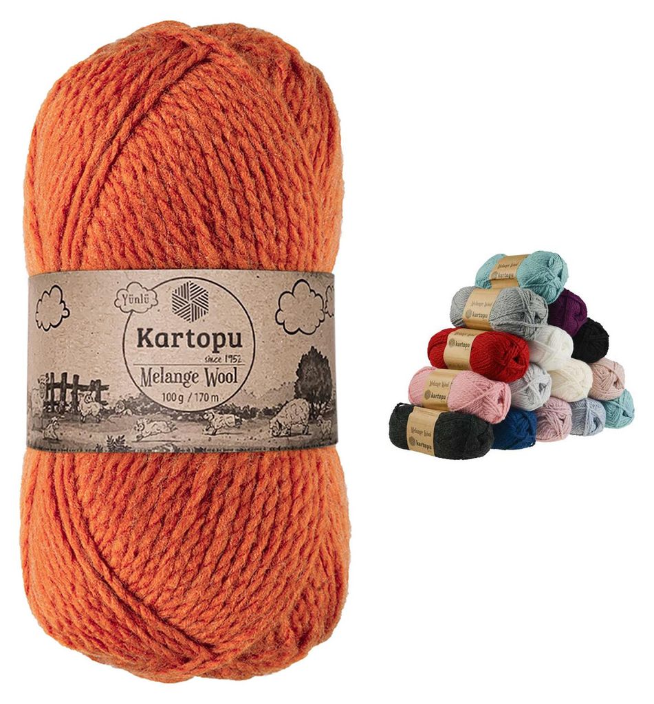 100g Strickgarn Kartopu Melange Wool Strickwolle Häkelgarn dunkelorange