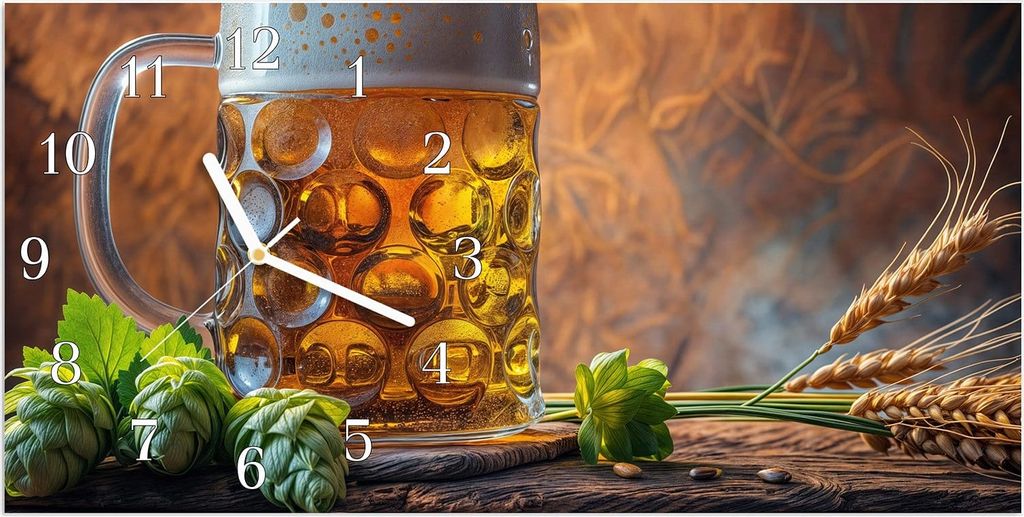 Wanduhr aus Glas mit Motiv Bierkrug- 60 x 30 cm - inkl. Aufhängesystem