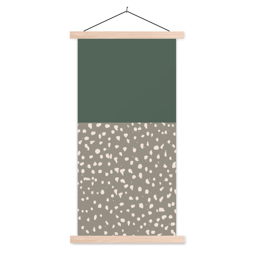 MuchoWow Textilposter Polka dot - Grün - Muster 40x80 cm mit holzfarbenen Rahmen - Wohnzimmer