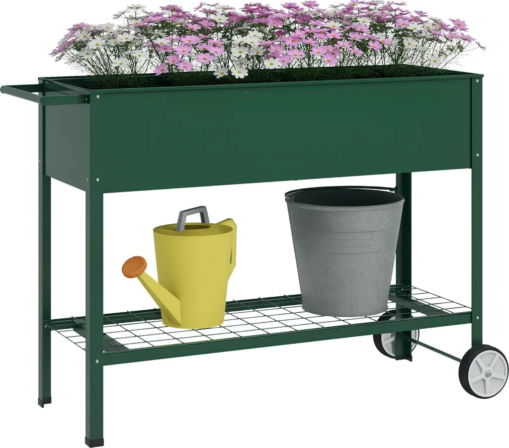 Jardinière sur Pieds Mobile 109 cm : Potager Métal Vert sans Mal de Dos