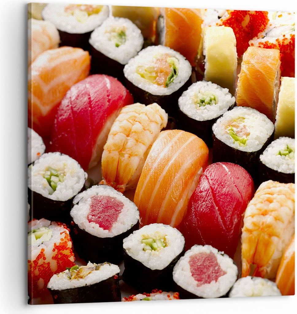 Bild auf Leinwand - Leinwandbild - Japan Asien Sushi Fisch - 60x60cm - Wand Bild - Wanddeko - Leinwanddruck - Bilder - Kunstdruck - Wanddekoration ...