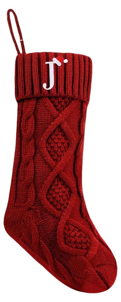 Weihnachtsstrümpfe mit Initialen, 45 cm groß, bestickt, Monogramm, gestrickt, festliche Familien-Weihnachtsstrumpf für Kaminpartys