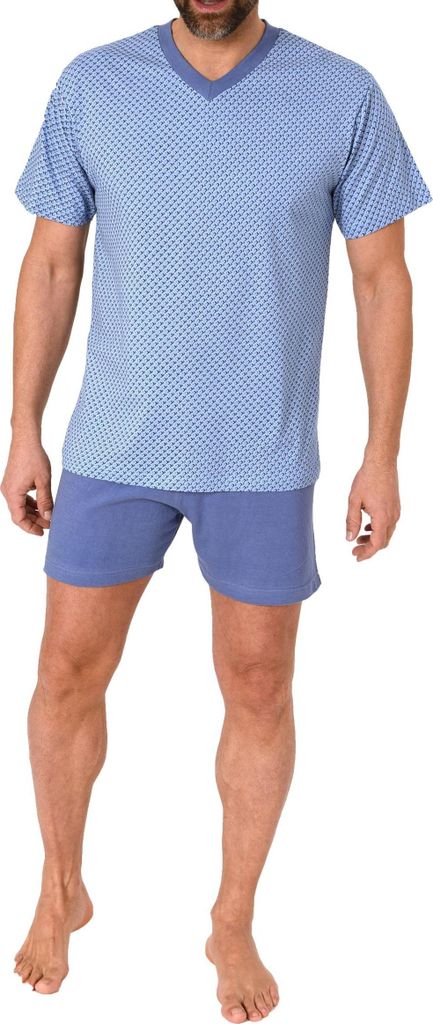 Normann Herren Schlafanzug kurz Shorty Pyjama aus 100 % Baumwolle ; hellblau , 56