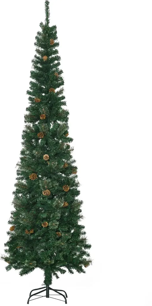 Sapin artificiel vert 225 cm forme Slim - Arbre étroit sans éclairage LED