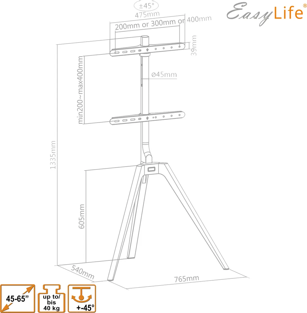 Support TV de sol EasyLife en bois pour supprimer les reflets de lumière