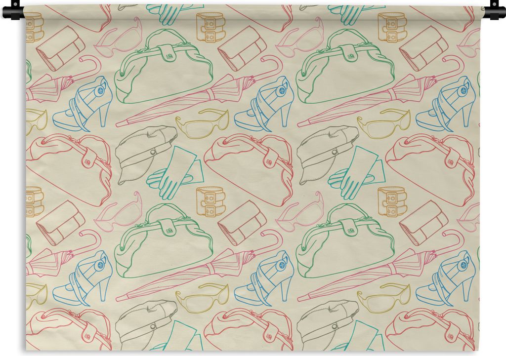MuchoWow Wandteppich Wandbehang Pastell - Tasche - Kleidung - Schnittmuster 120x90 cm Tapisserie Dekoration Wandtuch - Wohnen - Aufhänger für d...