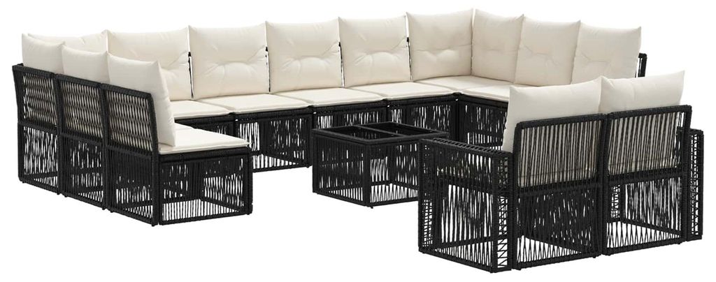 Gartensofa-set 13 pcs Schwarz und Cremeweiß Poly-Rattan