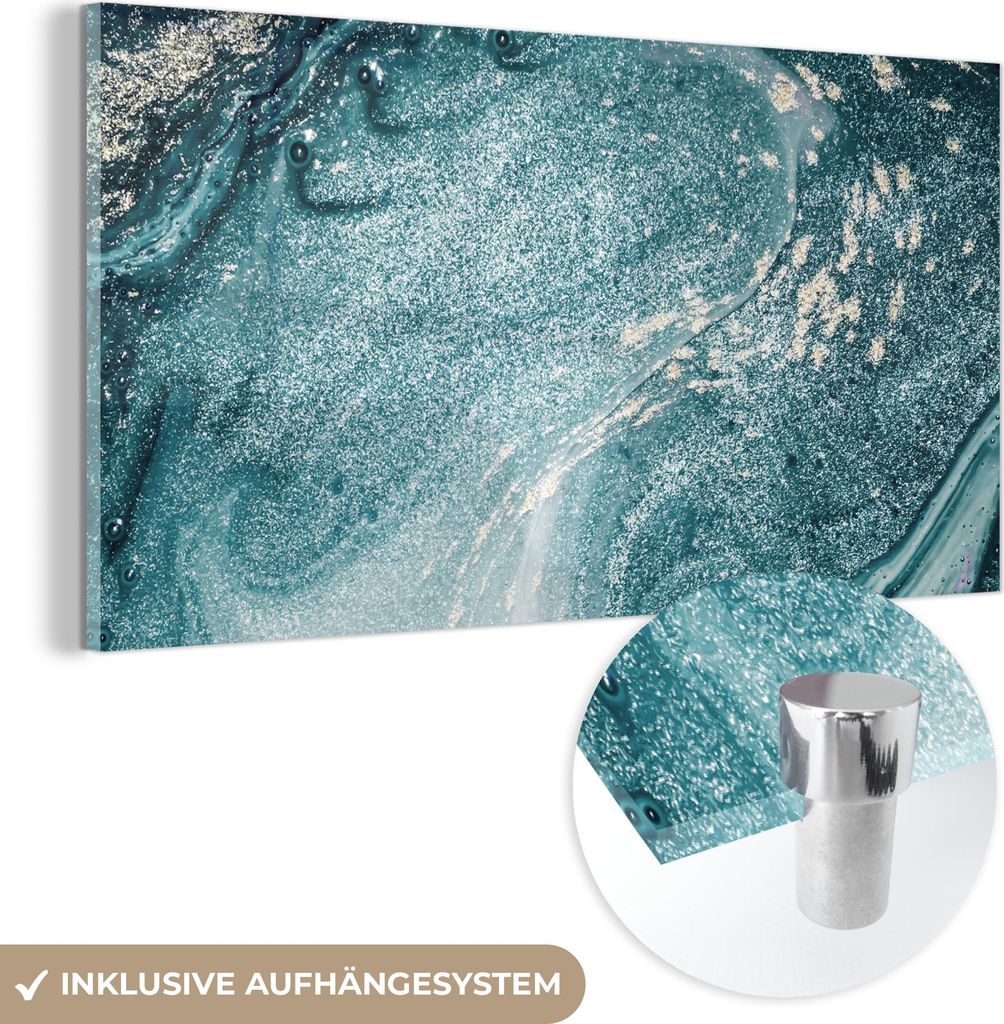 MuchoWow Glasbilder - Bilder auf Wandbild - Foto auf Glas Edelsteine - Blau - Natur - Marmor - Abstrakt 80x40 cm Wanddekoration aus Glas - Acrylgla...