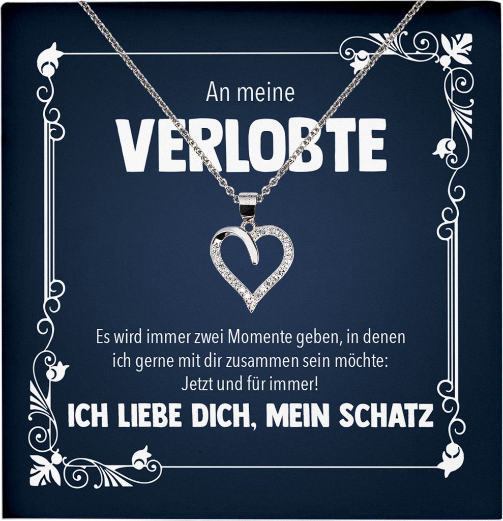 22Feels Echt Silber Halskette - An Meine Verlobte - Geschenk Frauen Schmuck Set Verlobung Valentinstag Geburtstag Weihnachten - Herz Anhänger, Karte