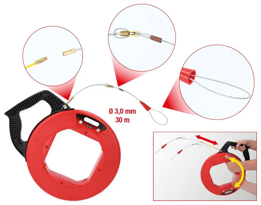 Tire-câble KS TOOLS 30m pour installation électrique et rénovation