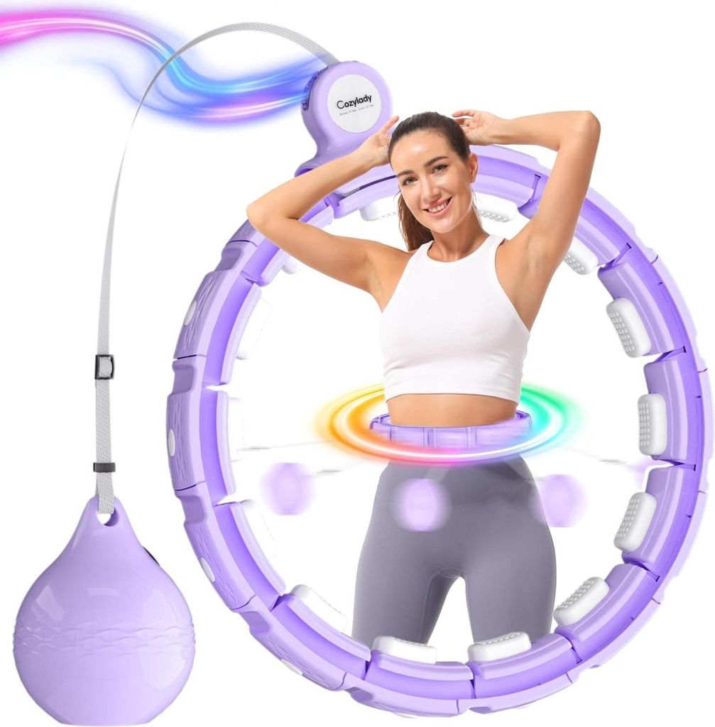 Hula-Hoop-Reifen mit intelligentem Digitalzähler und 16 abnehmbaren Teilen 75cm bis 125cm Taillenumfang, Massagenoppen für entspannendes Hula Hoo...
