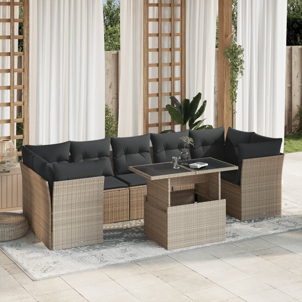 Industrie-Stil 8-tlg. Garten-Sofagarnitur Sofa Set mit Kissen Hellgrau Poly Rattan Terrassenmöbel2024 cloris