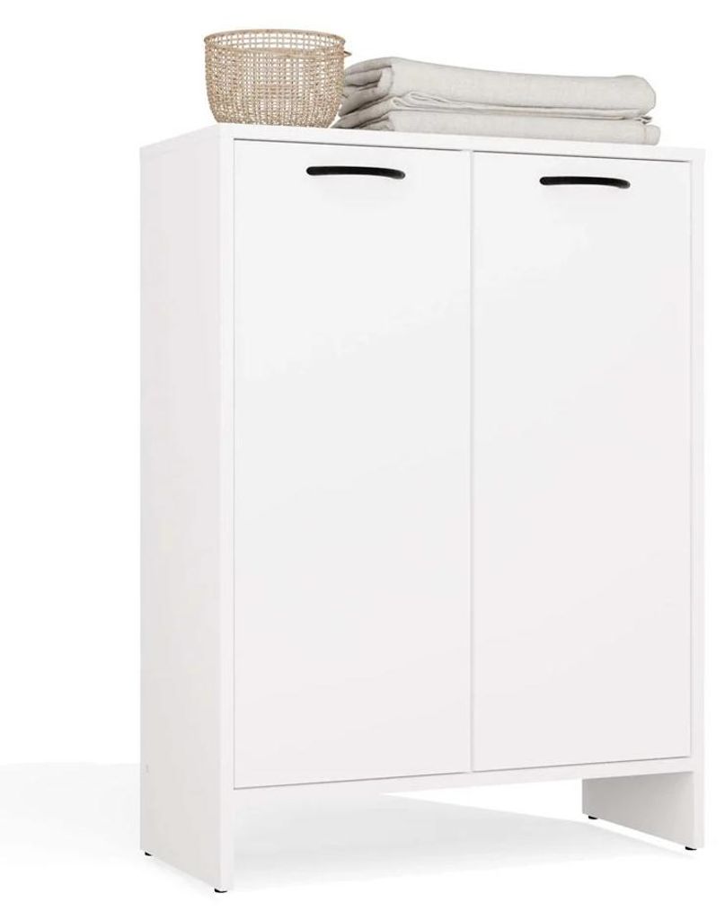 Badezimmerschrank NINA 1K1D WEISS Säulenregal 1 Wäschekorb 3 Regalböden für Badezimmer