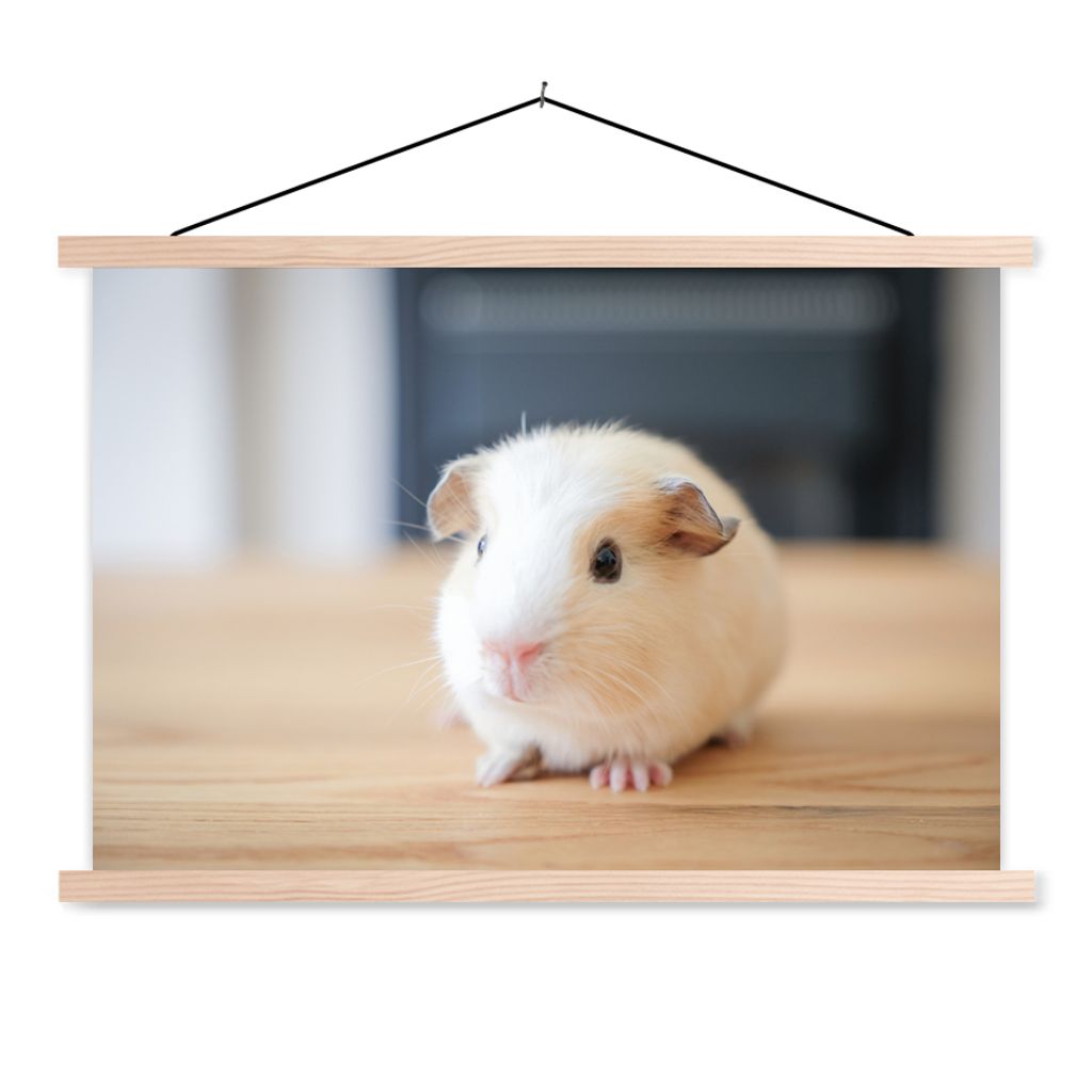MuchoWow Textilposter Niedliches Baby-Meerschweinchen 120x80 cm mit holzfarbenen Rahmen - Aufhängeset