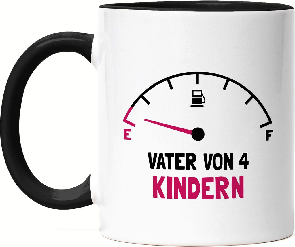 Vater von 4 Kindern Tasse Schwarz Lustig Energielos Tank ist Leer Spruch Geschenk Vierfacher Papa